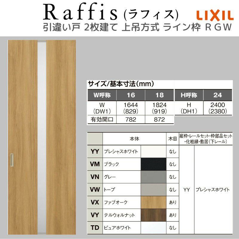 室内引戸 引違い戸2枚建 上吊方式 ライン枠 ラフィス RGW アクリル系パネル 1624/1824 リクシル LIXIL Raffis 建具 交換 リフォーム DIY 4枚目