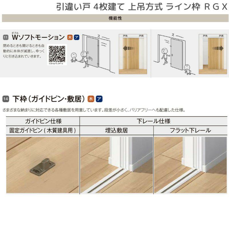 室内引戸 引違い戸4枚建 上吊方式 ライン枠 ラフィス RGX アクリル系パネル 3224 リクシル LIXIL Raffis 建具 交換 リフォーム DIY 10枚目