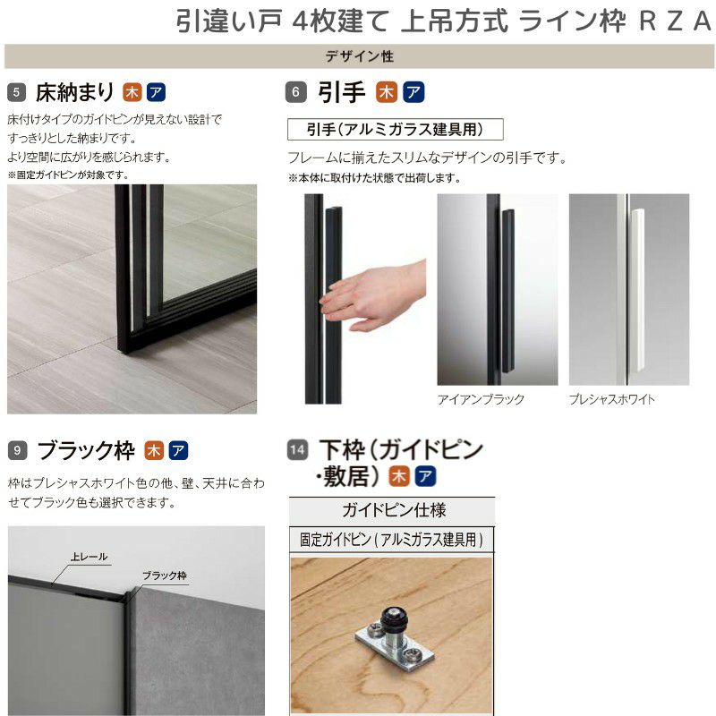 室内引戸 引違い戸4枚建 上吊方式 ライン枠 ラフィス RZA アルミガラス 3224 リクシル LIXIL Raffis 建具 交換 リフォーム DIY 9枚目