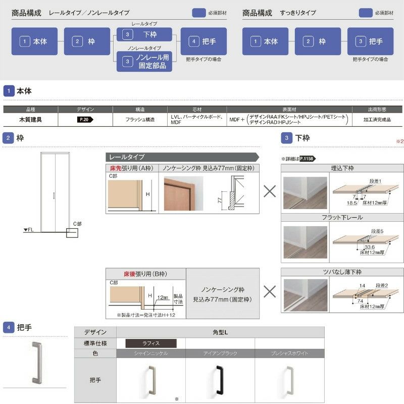 クローゼットドア 折れ戸 本体×3P(6枚) レールタイプ ノン
