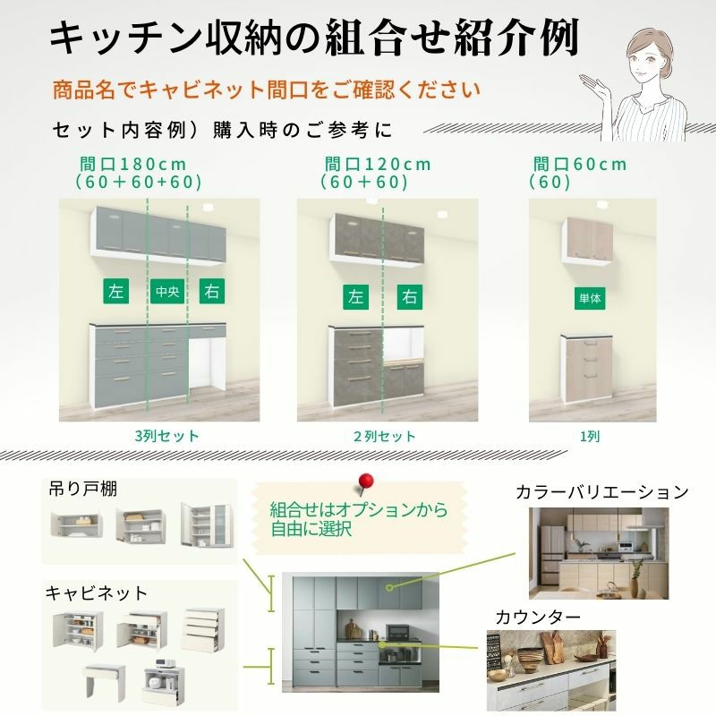 ①  カップボード右上 楽天市場】カップボード ノクト 食器棚 間口255cm(105+75+75cm