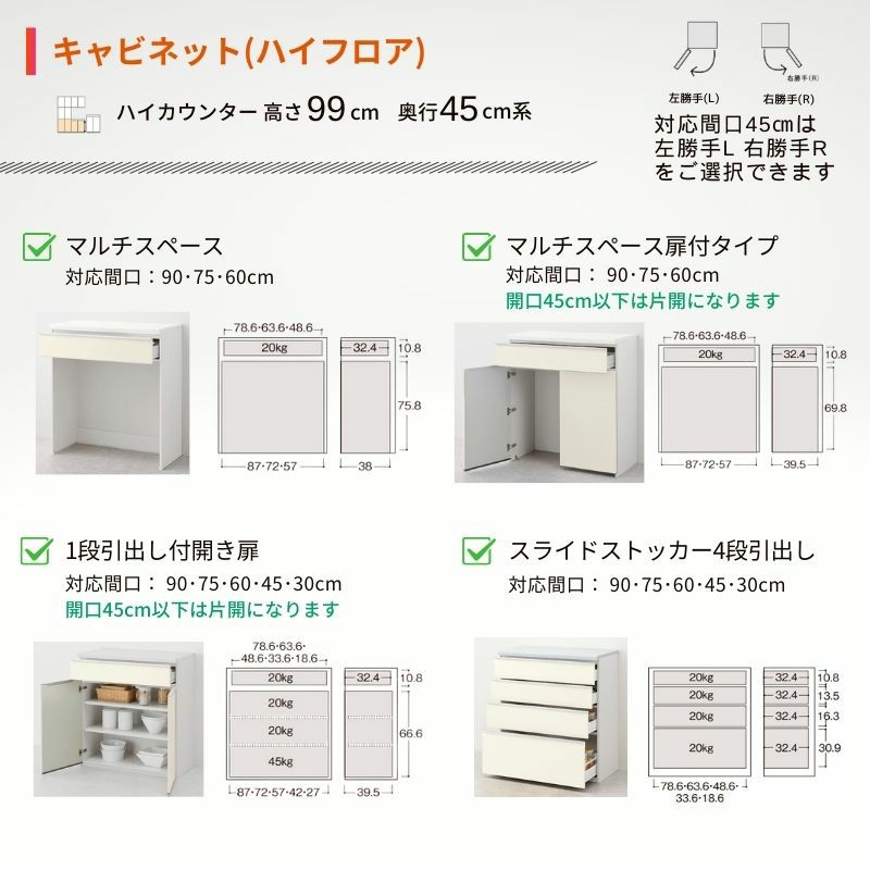 ② カップボード右下 ノクト カップボード 食器棚 間口210cm(90+90+30cm) フロア