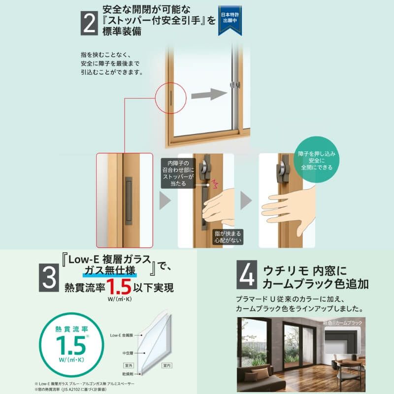 二重窓 内窓 ウチリモ 2枚建 引違い窓 複層ガラス 透明3+A12+3mm/型4+