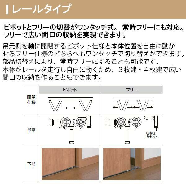 オーダーサイズ クローゼットドア 6枚折れ戸 ラシッサS レールタイプ LAA ノンケーシング枠 W1845～2746×H1545～2023mm ミラー付/無 押入れ 特注折戸 交換 DIY 9枚目