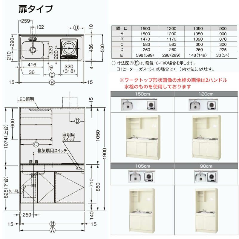 ミニキッチン 間口120cm フルユニット 扉タイプ コンロなし ミニキッチン 間口120cm フルユニット 扉タイプ コンロなし