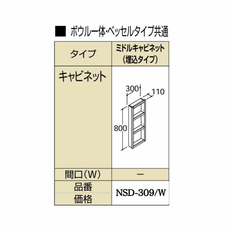 洗面化粧台エスタ ボウル一体・ベッセルタイプ共通 キャビネット ミドルキャビネット(埋込タイプ) 品番NSD-309/W LIXIL/INAX  リクシル 洗面台 リフォーム DIY | リフォームおたすけDIY