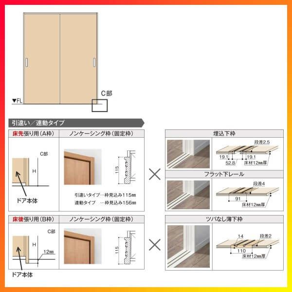 クローゼットドア ラシッサS 引き戸 連動タイプ LAA ノンケーシング枠 2623 W2542×H2306mm リクシル トステム/トステム 引戸  収納 押し入れ 棚 扉 LIXIL/TOSTEM リビング建材 室内建具 扉 戸 DIY