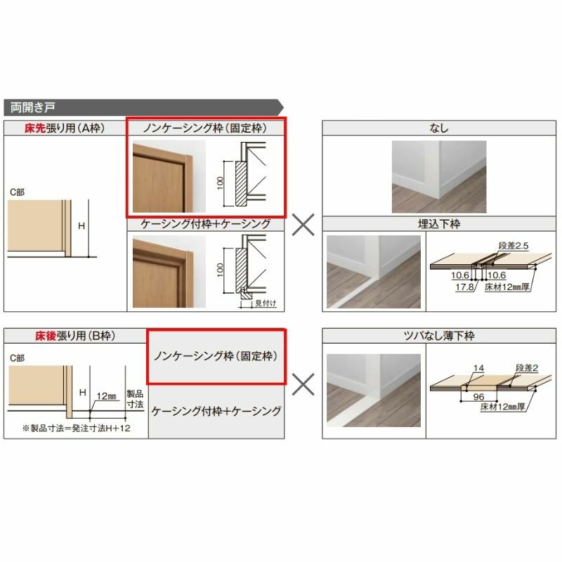 クローゼットドア ラシッサS 両開き戸 LAA ノンケーシング枠 0709/08M09 リクシル トステム 開き戸 階段下 収納 押し入れ 棚 扉 LIXIL/TOSTEM リビング建材 室内建具 扉 戸 DIY 9枚目