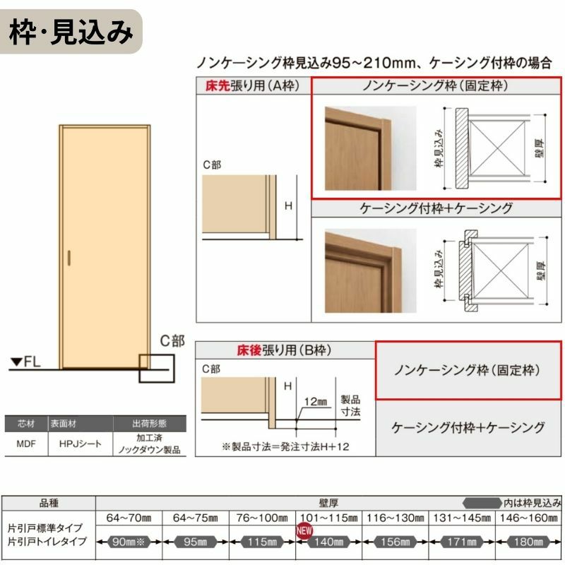室内引戸 片引き戸 標準タイプ Vレール方式 ラシッサS 洗面タイプ LYA ノンケーシング枠 1220/1320/1420/1620/1820 リクシル トステム 片引戸 ドア LIXIL/TOSTEM リビング建材 室内建具 戸 扉 ドア リフォーム DIY 6枚目