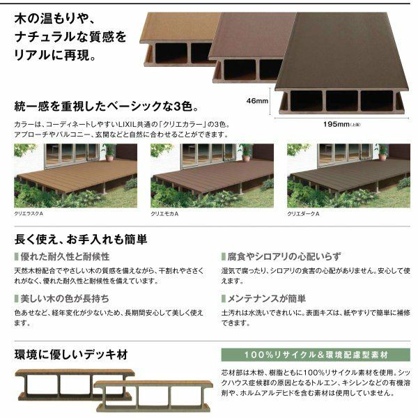 ウッドデッキ リクシル レストステージ 3.5間 8尺 W間口6196×D出幅2403.5mm 標準束柱 床板キャップ アルミ形材基礎 LIXIL 人工木材 縁台 おしゃれ DIY 3枚目