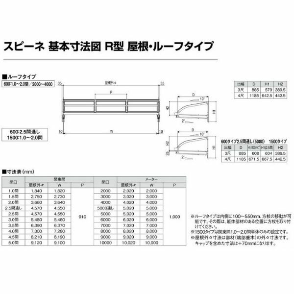 テラス屋根 柱なしタイプ スピーネ リクシル 2.5間通し 間口4550×出幅885mm ルーフタイプ 屋根R型 耐積雪対応強度20cm リフォーム DIY 8枚目