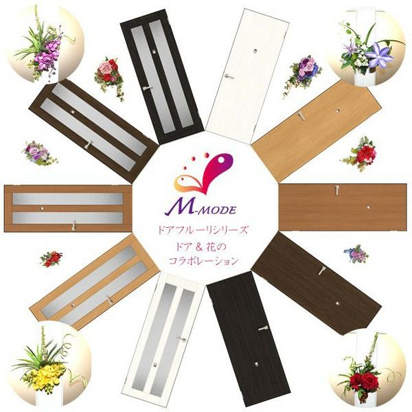 かんたん建具 室内ドア ドアフルーリ シルクフラワー取付用ドア/建具のみ取替 シルクフラワー別途 DW～915×DH～1820mm オーダーサイズ 縦長窓2列アクリル板 3枚目