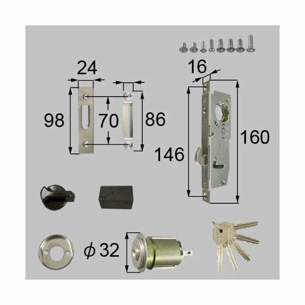 LIXIL/TOSTEM製勝手口引戸用引手錠 勝手口引戸用ロックセット D1Y60【リクシル】【トステム】